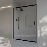 Mampara de ducha frontal corredera + fijo, con perfil inferior, Vidrio de seguridad 6mm antical, 103,5 a 108 cm x 195cm alto, REVERSIBLE, Negro