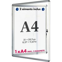 Panneau d'affichage en aluminuim 1 x A4 avec serrure à clé