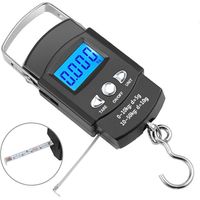 Taschenwaage mit hintergrundbeleuchtetem LCD-Display, tragbare elektronische Waage, digitaler Angelhaken, Angelwaage mit Maßband, Lineal, Mini-Gepäckwaage zum Angeln, Postküche, Schwarz