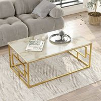 Dmora - Wohnzimmertisch Cygnus, Niedriger Wohnzimmertisch, Kaffeeregal, Couchtisch für Sofa, 100x60h40 cm, Weißer Marmor und Gold, mit verstärkter Verpackung