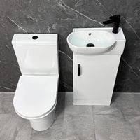 Bathroom Set Cloakroom White Vanity Unit Black Handle and Closed Back Toilet, Without Tap & Waste