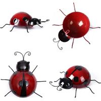 NTCL 4 Piezas Decoración de Jardín Mariquita Escultura de Pared Escarabajo Valla de Metal Decoración Interior Balcón Óxido Insectos Decoraciones para el Hogar Decoración 3D Cercas de Insectos Rojo