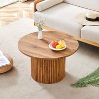 Couchtisch aus MDF mit 70 cm Durchmesser: Runder Beistelltisch mit römischem Säulendesign, integriertem Metallrahmen, Retro-Luxus-Stil fürs Wohnzimmer. Perfekt für europäische Wohnräume.