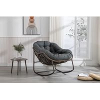 Oversized Wicker Egg Rocking Chair Outdoor Patio Rocker - Indoor Outdoor Lounge Chair with Thick Cushion Dark Gray