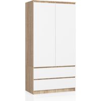 Akord – Armoire 90 cm 2 portes 2 tiroirs – Chêne sonoma et blanc – 4 étagères – Dimensions 90x51x180 cm – Meuble sur pied