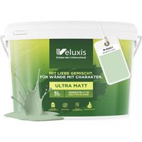 Wandfarbe Grün Hellgrau Mintgrün Matt Innenfarbe – Deckkraft Klasse 1, VOC-frei, Ohne Grundierung, Tropfarm – Wohnzimmer & Schlafzimmer – 5L – Veluxis (Woodruff Cream)