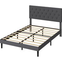 Levede Bed Frame Double Upholstered Linen Fabric Soft Foam Headboard Wooden Grey