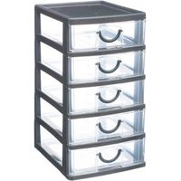 Module de rangement 5 tiroirs coulissants 26cm – En polypropylène gris – Pour dressing – Dimensions compactes L. 12,8 x P. 15,8 x H. 25,6 cm – Basic & Co