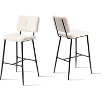 MEUBLES COSY Set of 2 Scandinavian Bar Stools - 75 cm High Upholstered Seats - High Chairs in Beige Boucle - Black Metal Legs and Footrest