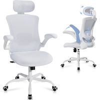 Smartue Sedia da ufficio – Sedia ergonomica con poggiatesta, supporto lombare, braccioli ripiegabili e funzione dondolo 140°, colore Bianco