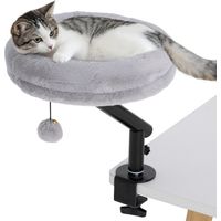 Kattenbed voor op het bureau, kattenmand voor op het bureau met 360° draaifunctie, in hoogte verstelbaar, kattenligstoel met afneembaar, machinewasbaar bed, voor katten tot 6 kg, thuiskantoor, grijs
