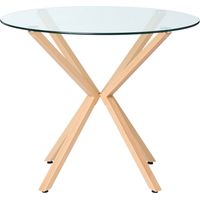 Mesa de comedor redonda escandinava tablero de vidrio templado ø 90 cm madera clara Altura