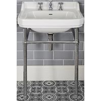 Milano Richmond 560mm x 450mm White Ceramic Bathroom Basin Sink with Chrome Washstand and Integral Towel Rail - 3 Tap Hole