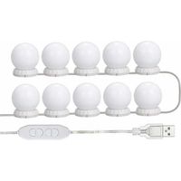 LED-Spiegellicht-Set für Schminktisch, mit 10 einstellbaren Glühbirnen, 10 Helligkeits- und 3 Beleuchtungsmodi, USB-Typ, Weiß - Weiß