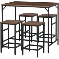 Mesa Alta de Cocina con 4 Taburetes Industrial Reposapiés Ahorro de Espacio para Espacios Reducidos Marrón Rústico