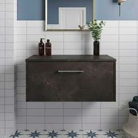 Hudson Reed Juno Wall Hung 1-Drawer Vanity Unit with Worktop 800mm Wide - Metallic Slate