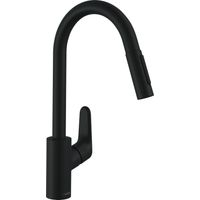 Hansgrohe – Robinet de cuisine noir mat avec douchette extractible 2 jets – Bec orientable 100°/150° – QuickClean et ComfortZone