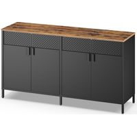 Songmics – Buffet de rangement en acier noir et marron – Armoire à double porte avec fermeture magnétique – Dimensions 40 x 141 x 76 cm – Étagères ajustables