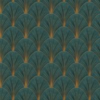 Erismann Green Art Deco Avant Garde Wallpaper Gold Geometric Fan Feature Wall