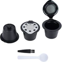 Lot de 5 capsules à café réutilisables en plastique et acier inoxydable, filtres rechargeables et passoires pour dosettes.