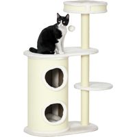 Arbre à chat avec griffoir, panier et jouets 59x35x100 cm blanc crème