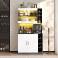100x47x187cm, mueble de cocina, aparador con iluminación ambiental LED y orificios para cables, aparador alto de madera, amplio espacio para microondas, independiente, estantes laterales regulables en