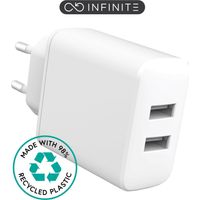 Cargador eSTUFF INFINITE USB-A UE de 24 W, 2 puertos USB-A, blanco, 98 % reciclado, ES637005-BULK