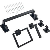 Mophorn Juego de Accesorios de Baño, Acero Inoxidable, con Toallero, Toallero Cuadrado, 2 Ganchos y Portarrollos de Papel Higiénico, Instalación en Pared, Negro Mate, 400 x 100 x 78 mm, 5 piezas