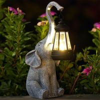 YMYNY Elephant Decoration Statue Jardin Exterieur avec Lampe Solaire Figurine - Salon Elefante Décoration Cadeau pour Femme Homme Maman Anniversaire Decor Imperméable pour de Jardin Balcon Gris