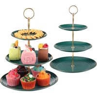 Lot de 2 Présentoirs à Gâteaux 3 Niveaux, Polypropylène Alimentaire, Bord Doré, Pour Mariage Et Fête