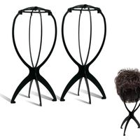 Wig Stand - Portable Foldable Wig Holder - For Wigs Hats Helmets - 35 x 18 cm - Black - 2 Pieces