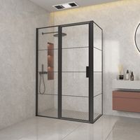 Duschabtrennung mit Schwenktür und festem Seitenteil BREDA CUADRA Schwarz Matt - Glas 8 mm /