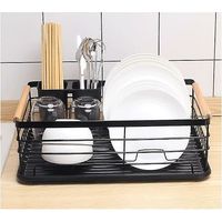 Dish Drainer With Drip Tray And Cutlery Collector Black 42x 30 X 15 Cm