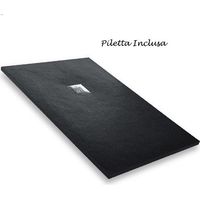 Piatto Doccia Nero Effetto Pietra Slim Filo Pavimento 70 80 100 120 140 Piletta - Dimensione Piatto 80x140