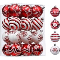 Adornos navideños, juego de 24 adornos navideños irrompibles rojos y blancos, decoraciones colgantes de 6 cm (2,36 pulgadas) para fiestas navideñas.