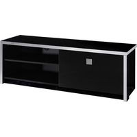 TV-Möbel im Design, 150cm in glänzendem Schwarz mit verchromten Abschlüssen, Kollektion LYON.