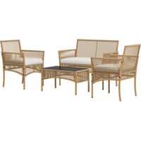 Set da Giardino Rotin 4 Pezzi: 2 Poltroncine, Divano e Tavolino Caffè, Naturale e Nero
