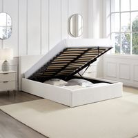 TEDDY BOUCLE 5FT King Gas Lift Up Ottoman Storage Bedframe (White)