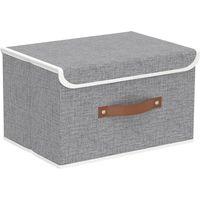 Collapsible Storage Boxes, Foldable Bin with Lids, Cube Clothes Organizer Basket with Handles, Grey, 13.0''Lx9.0''Wx7.9''H, 1-Pack, SNK024GS-1-DOU