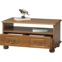 Table Basse Chêne Rustique Rectangle 2 Tiroirs 1 Niche L 82.4 H 42 P 46.5 cm