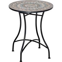 Table de jardin en mosaïque, ronde bistrot avec dessus en mosaïque en céramique vert beige blanc Ø60cm pour terrasse balcon jardin