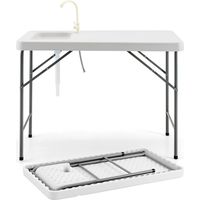 Goplus – Table de camping pliable avec évier profond et robinet rotatif 360° – Charge 150 kg – Dimensions 115 x 59 x 94 cm – Matériau PEHD et fer
