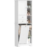 Meuble de salle de bain blanc, panier à linge inclinable, tiroirs avec fonction de rangement et d'affichage idéal pour salon, chambre à coucher ou bureau
