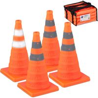 Relaxdays Cône de signalisation, lot 4, pliable, bandes réfléchissantes, HLP : 45 x 24,5 x 24,5 cm, orange et argenté