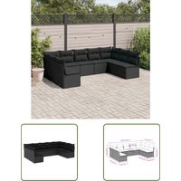The Living Store Salon de jardin 9 pcs avec coussins noir résine tressée - Canapé De Jardin - Salon De Jardin - Mobilier De Jardin - Set De Salon De Jardin - Résine Tressée