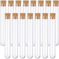Ensemble de 15 tubes à essai en plastique transparent, tubes à essai en plastique, flacons en plastique, tubes à essai de laboratoire, avec bouchons en liège, adaptés aux plantes, bonbons, épices, éch