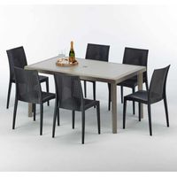 Mesa Rectangular Beige 150x90 cm y 6 Sillas De Colores Marion