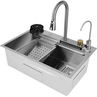 Einbauspüle, Wasserfallspüle für Bars, Edelstahlspüle, Spülbecken-Set für den Hausgebrauch, integrierte Spüle mit abnehmbarer Armatur, 68 x 35 x 21 cm