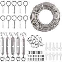 Kit de clôture de jardin en acier inoxydable résistant avec revêtement en PVC 30 m, vis à œil tire-fond, tendeur de fil et crochet - RWTendeur à cages