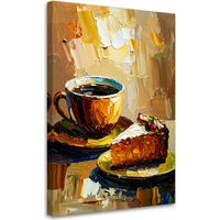 Wandbild für die Küche eines Restaurant Tasse Kaffee Beigefarbenes Gebäck 70x100 cm